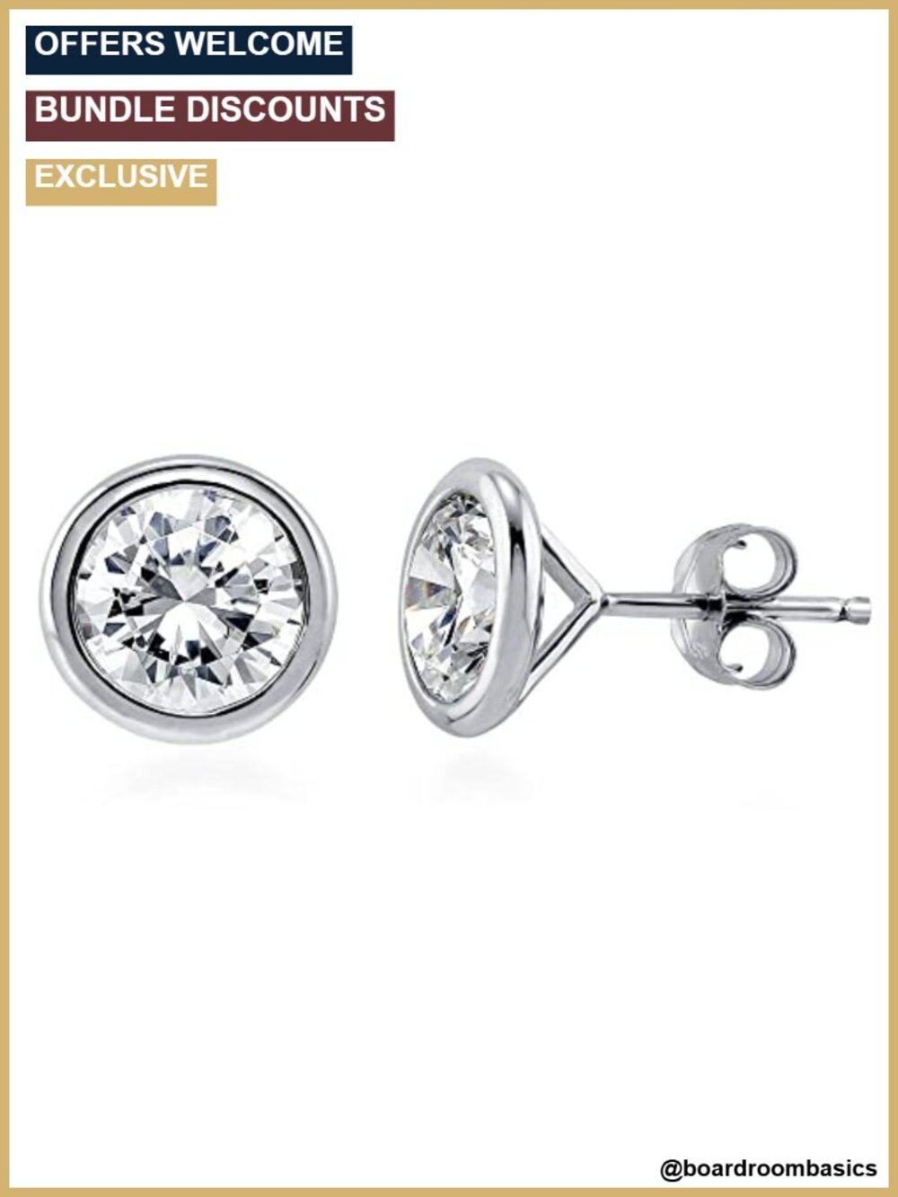 Sterling Silver Solitaire Stud Earrings Round CZ 5mm Bezel Set